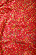 Dark Coral Color Chiffon Floral Zari Border Printed Saree