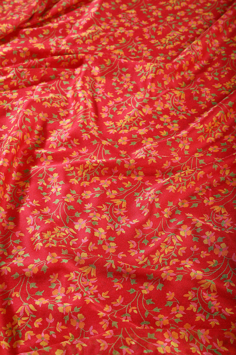 Dark Coral Color Chiffon Floral Zari Border Printed Saree