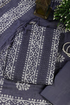 Grey Cotton Printed And Resham Embroidered Unstitched Suit Material