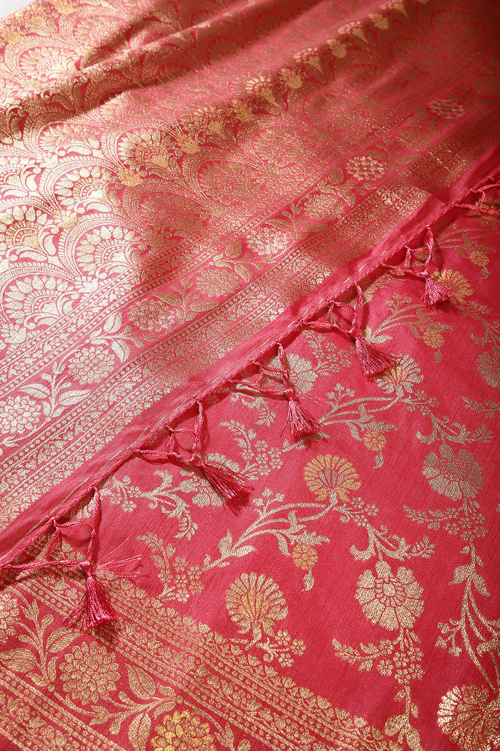 Coral Pink Color Raw Silk Woven Saree
