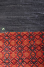 Grey Tussar Silk Printed Saree