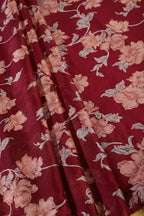 Dark Scarlet Zari Border & Floral Printed Chiffon Saree