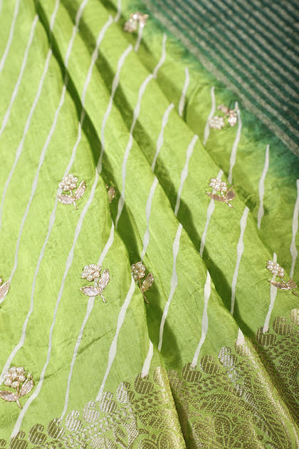 Green Jaipuri Silk Leheriya Printed And Embroidered Saree