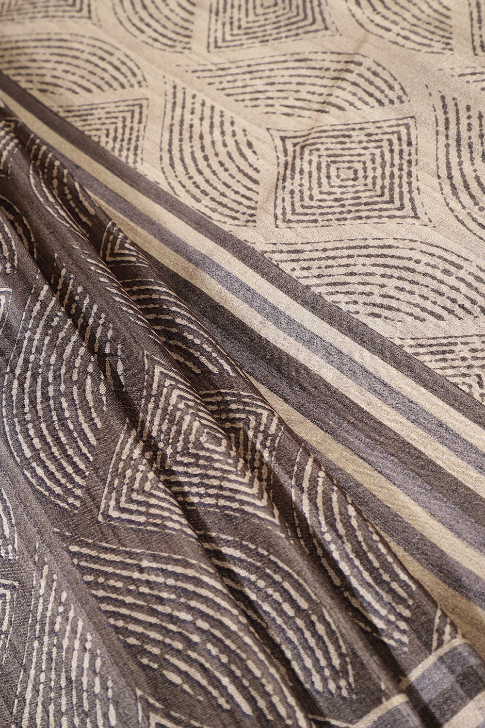 Beige & Sage Green Tussar Silk Printed Saree