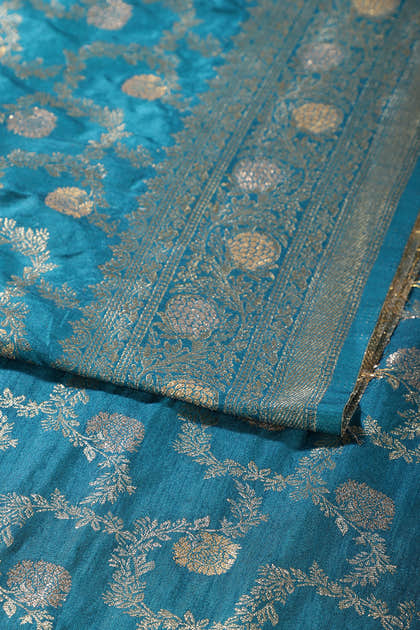 Blue Silk Floral Zaal Woven Banarasi Saree