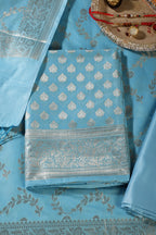 Light Blue Silk Zari Woven Unstitched Suit Fabric