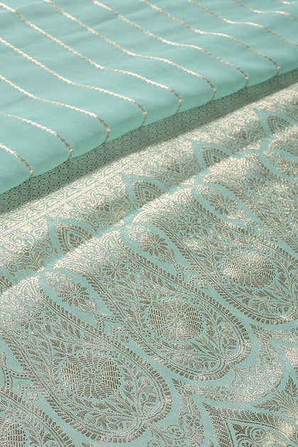 Turquoise Color Georgette Saree with Zari Pinstripes