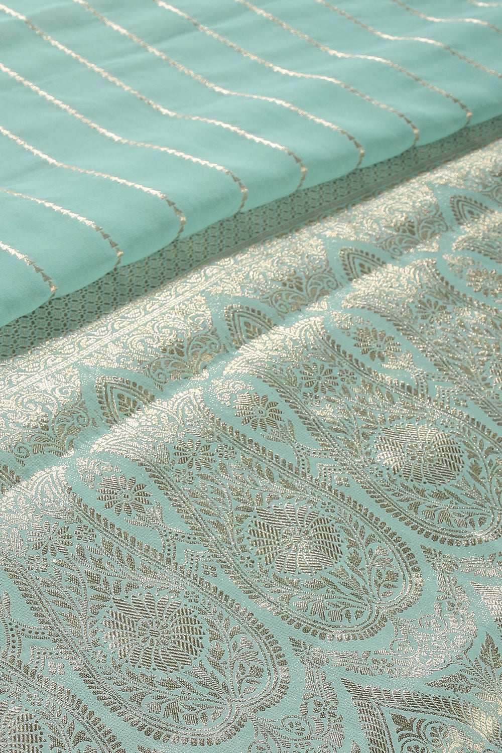 Turquoise Color Georgette Saree with Zari Pinstripes
