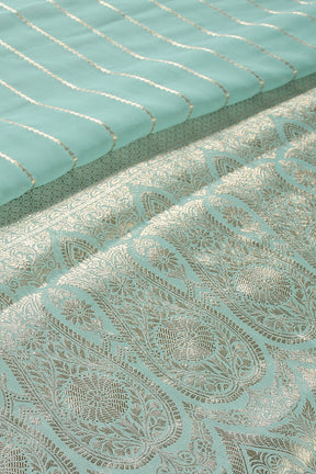 Turquoise Color Georgette Saree with Zari Pinstripes
