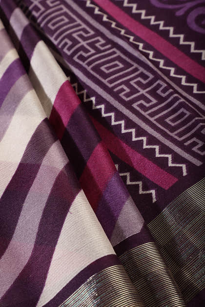 Purple Color Chiffon Printed Saree