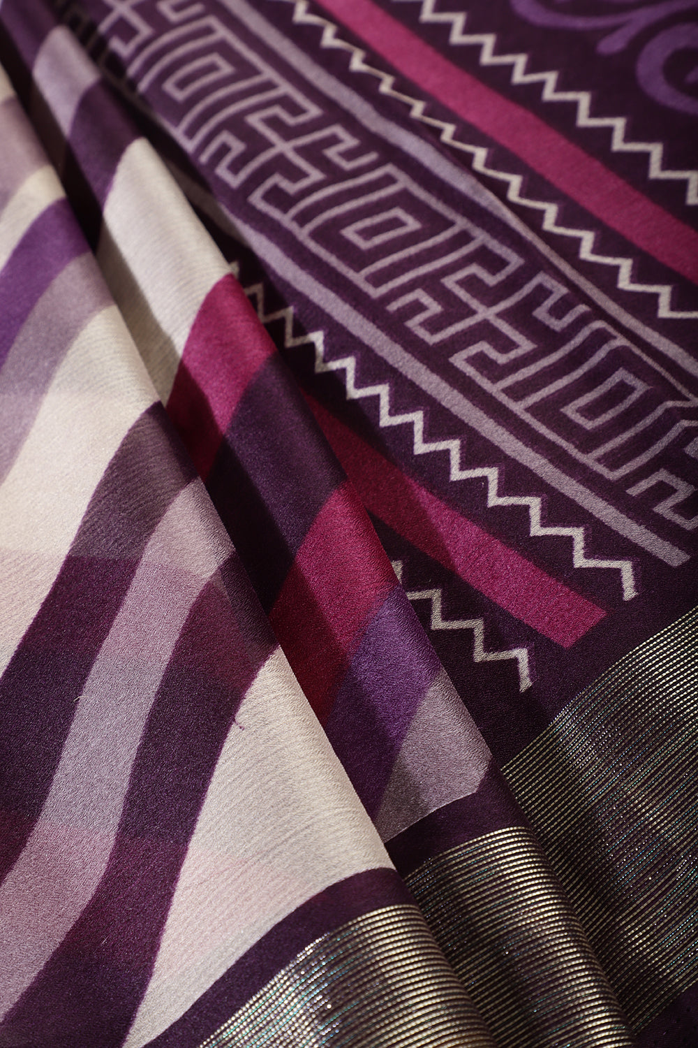 Purple Color Chiffon Printed Saree