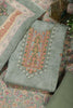 Green Cotton Resham Embroidered Unstitched Suit