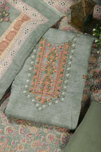 Green Cotton Resham Embroidered Unstitched Suit
