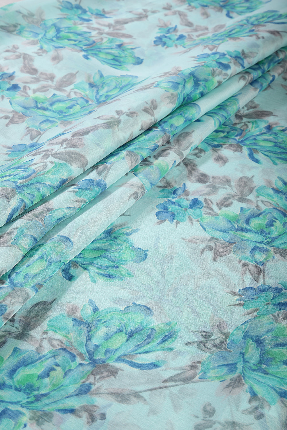 Light Blue Color Floral Printed Chiffon Saree