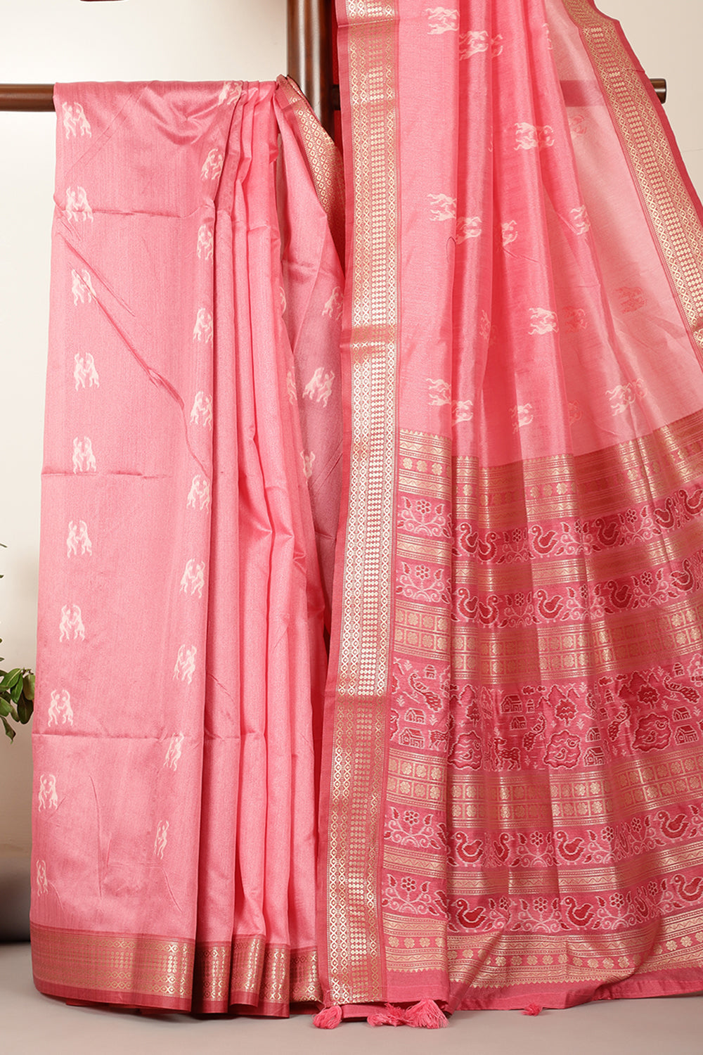 Dusty Pink Chanderi Silk Resham & Zari Woven Saree