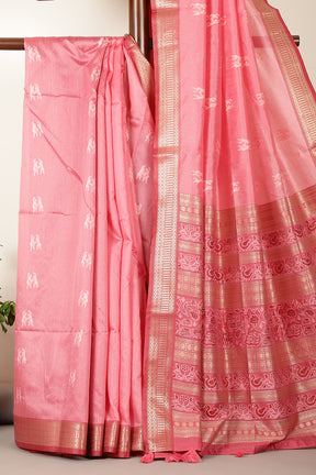 Dusty Pink Chanderi Silk Resham & Zari Woven Saree
