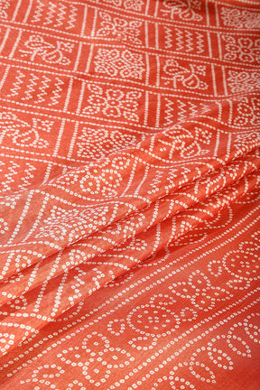 Orange Color Bandhani Printed Cotton Silk Saree