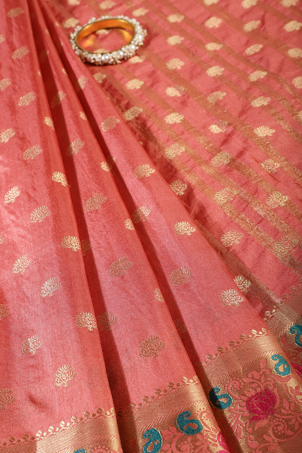 Peach Resham & Zari Woven Silk Saree