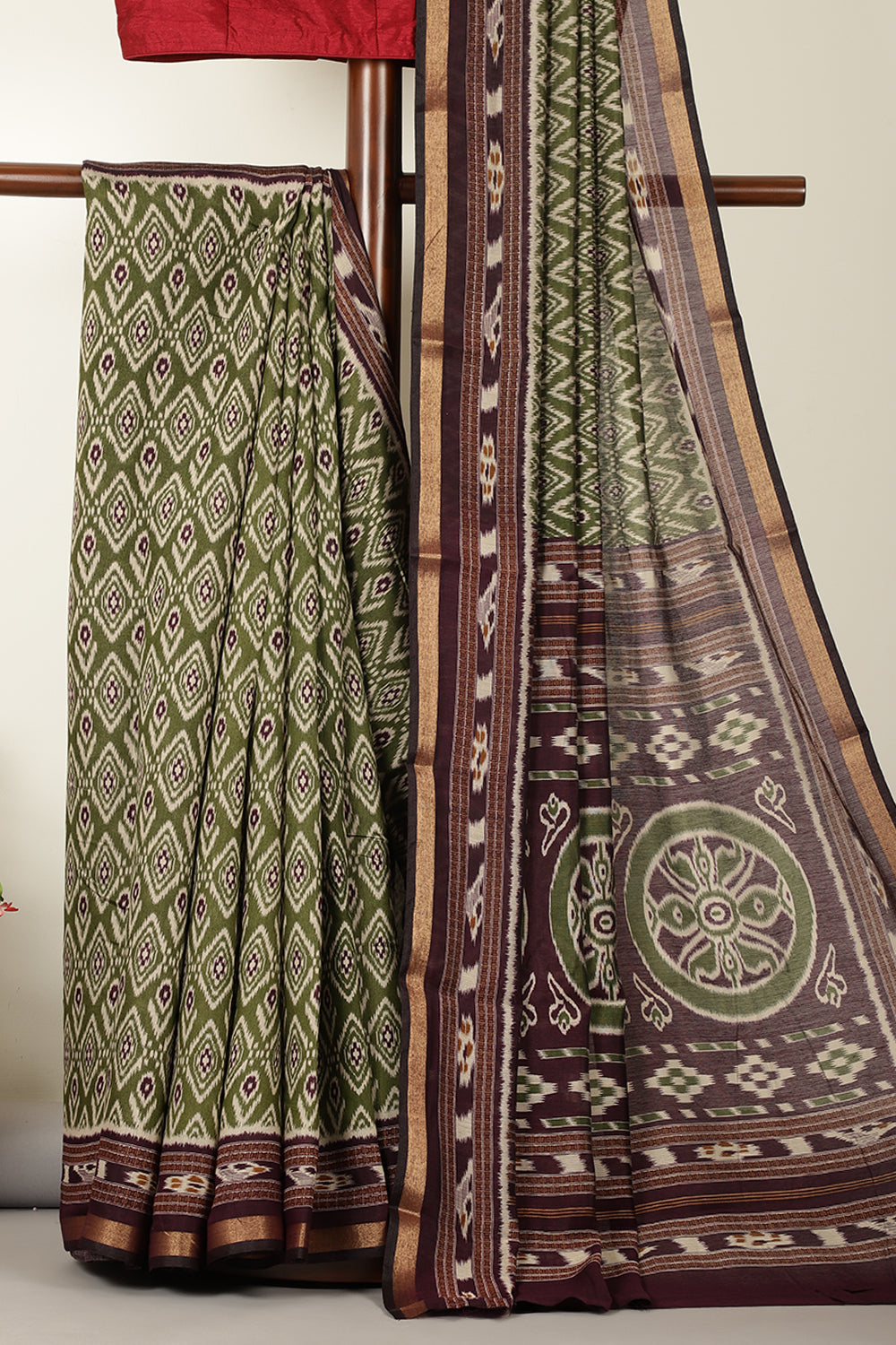 Green Ikkat Printed Cotton Saree