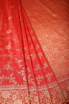 Red Color Raw Silk Zari Woven Saree