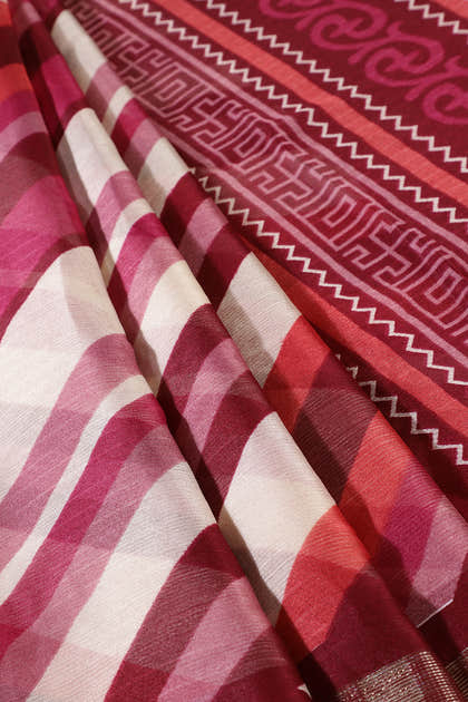 Wine Color Chiffon Printed Saree