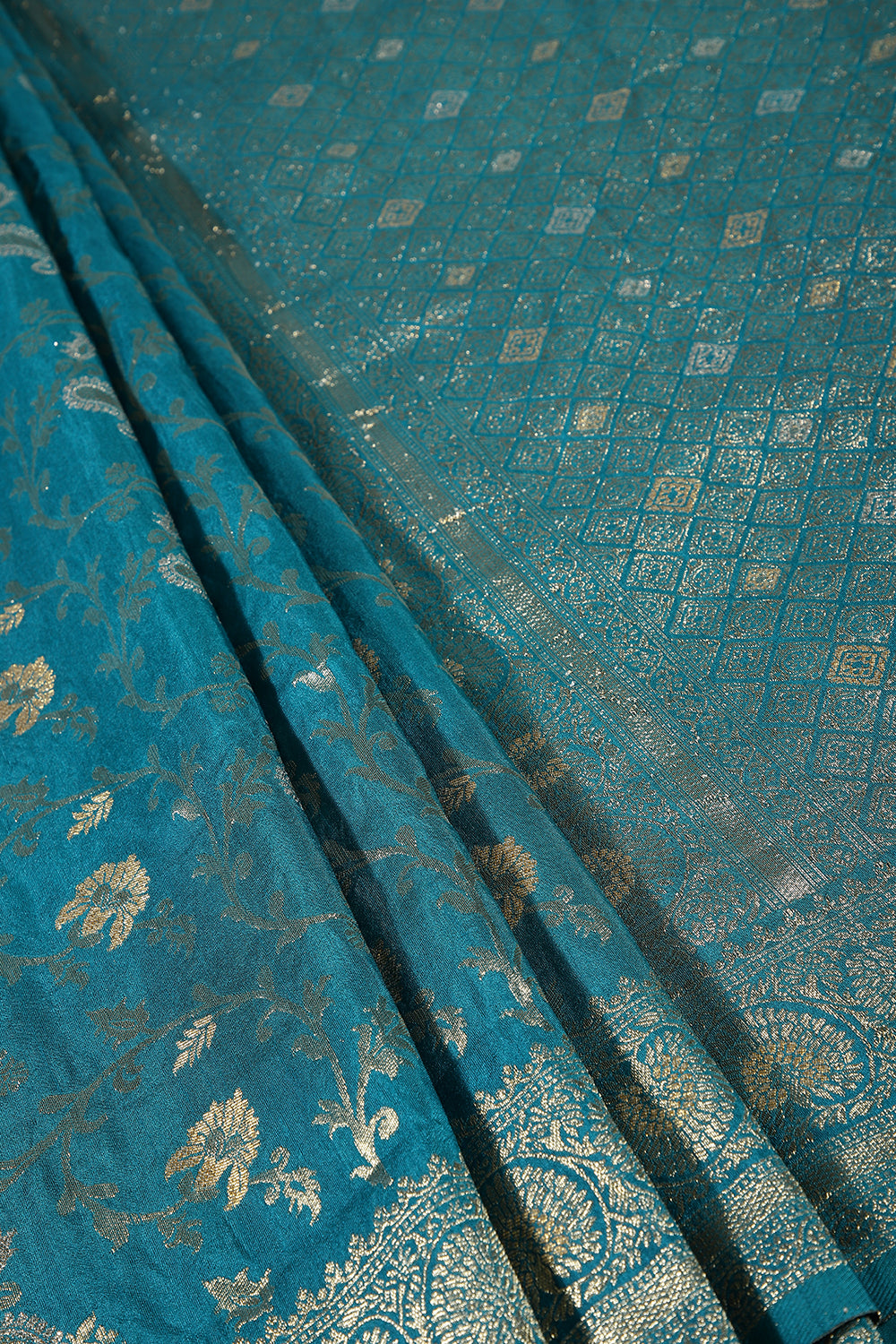 Dark Aqua Colour Zari Woven South Silk Saree