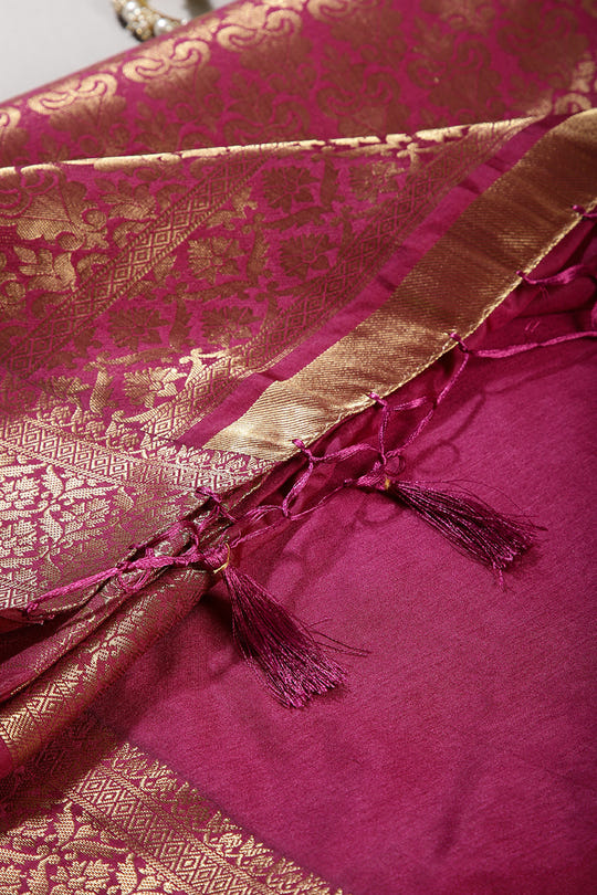 Mulberry Colour Silk Woven Saree
