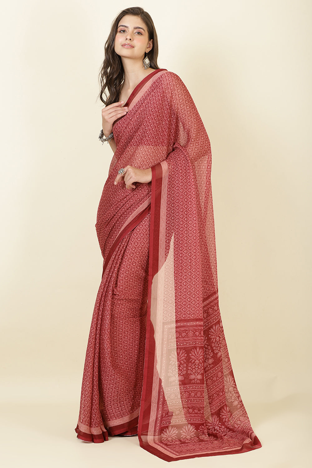 Maroon Georgette Printed Saree