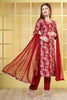 Maroon Floral Printed Cotton Suit Set