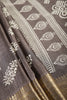 Grey Color Block Printed Cotton Silk Saree