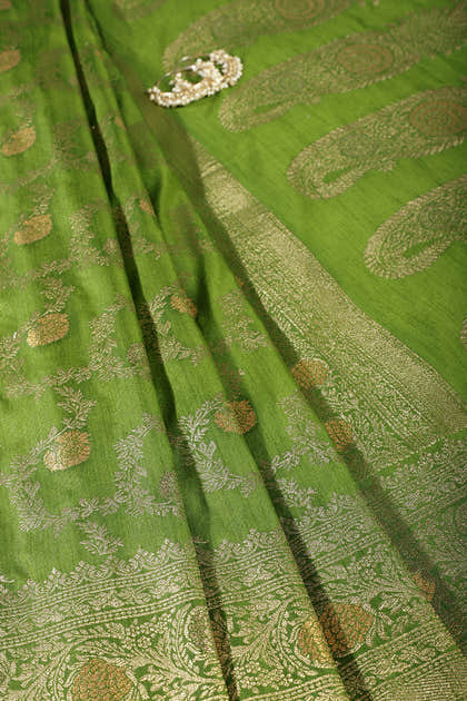 Light Green Silk Floral Zaal Woven Banarasi Saree