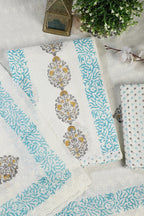 Cream & Blue Printed And Resham Embroidered Unstitched Suit Fabric
