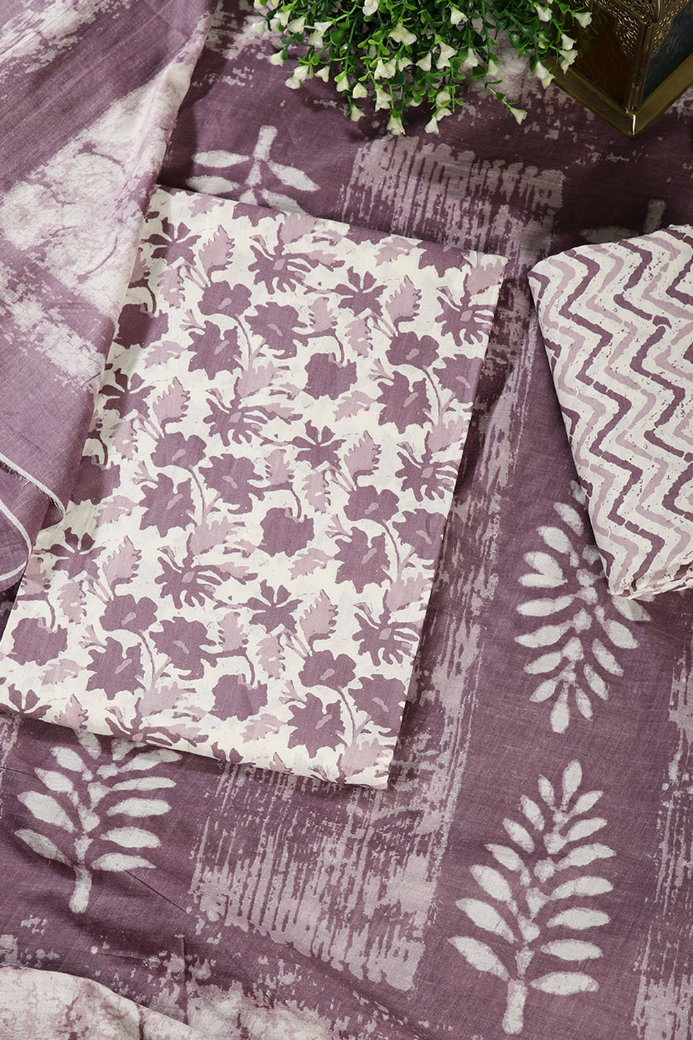 Purple Color Cotton Printed Unstitched Suit