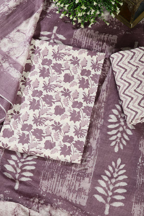 Purple Color Cotton Printed Unstitched Suit