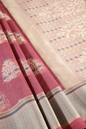 Mauve Pink Color Supernet Cotton Woven Saree