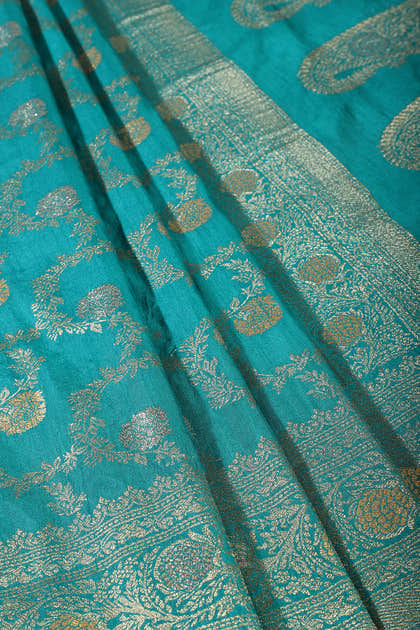 Teal Silk Floral Zaal Woven Banarasi Saree