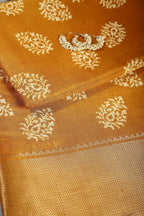 Mustard Color Block Printed Cotton Silk Saree