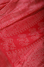 Coral Color Block Printed Cotton Silk Saree