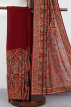 Wine Georggette Resham Embroidered And Swaroski Work Saree