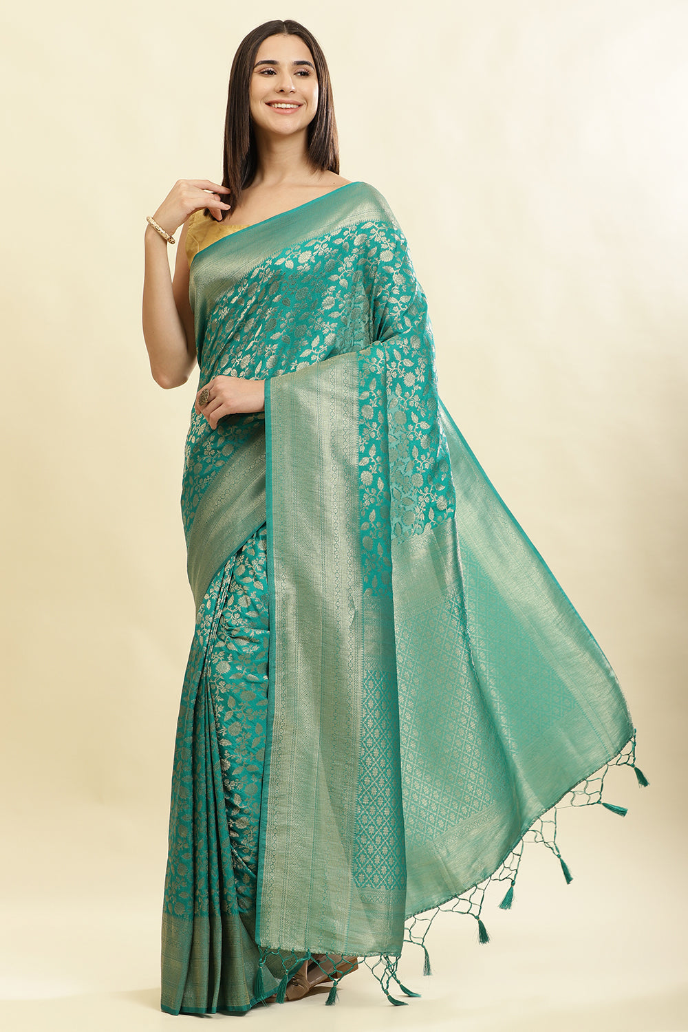 Teal Lightweight Banarasi Silk Weaving Saree