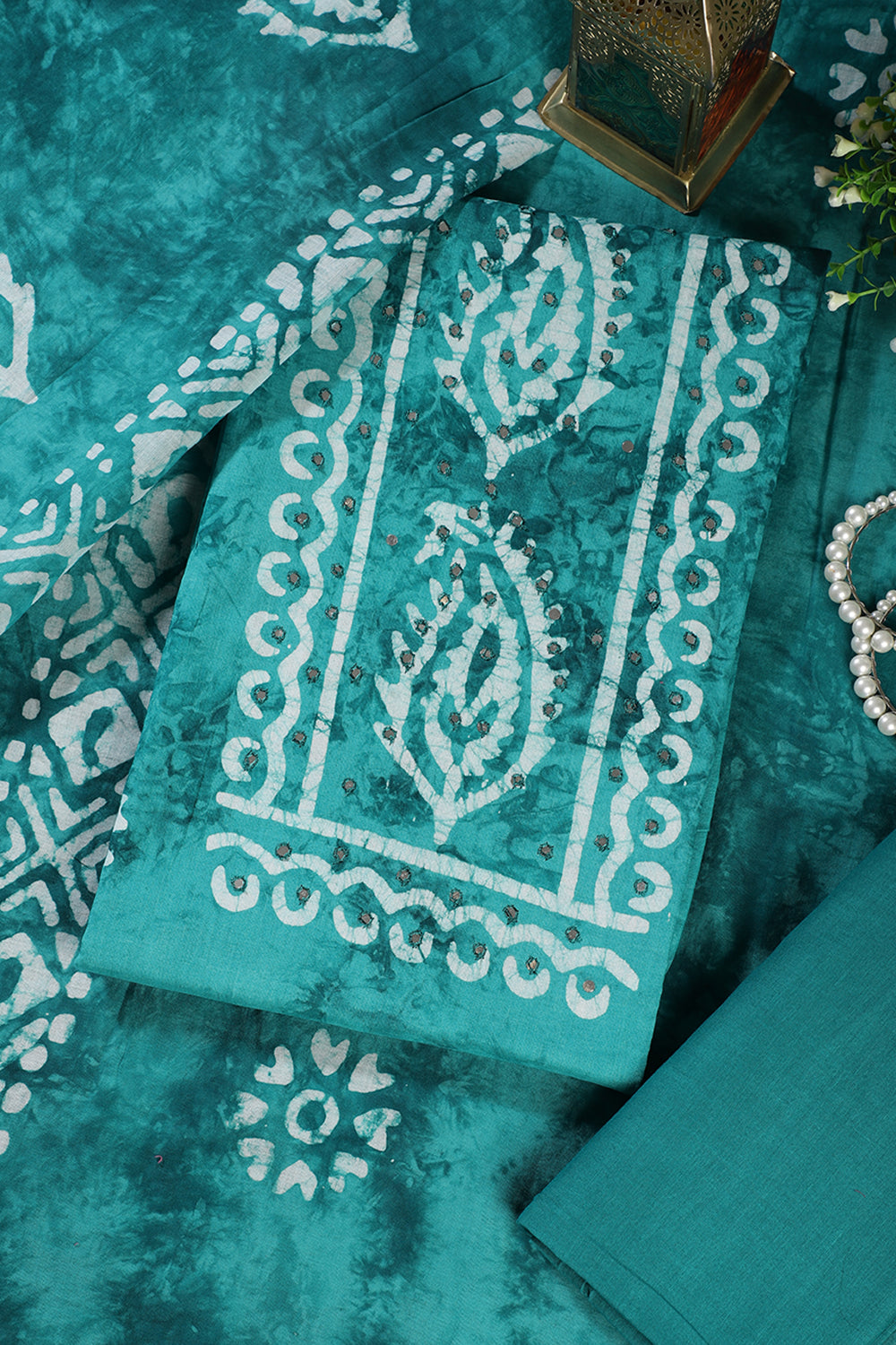 Teal Shibori Printed Unstitched Suit Fabric