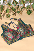 Bottle Green Brocade Sik Resham And Zari Woven Readymade Blouse