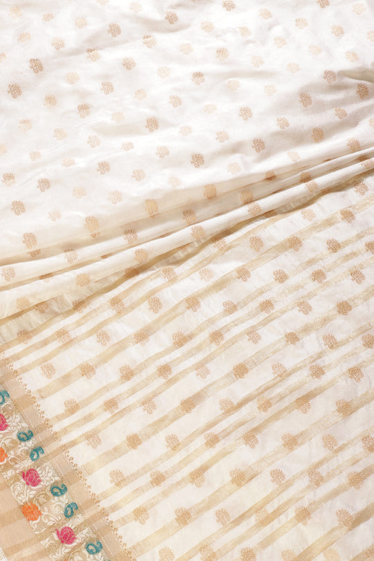 Cream Color Silk Resham & Zari Woven Saree