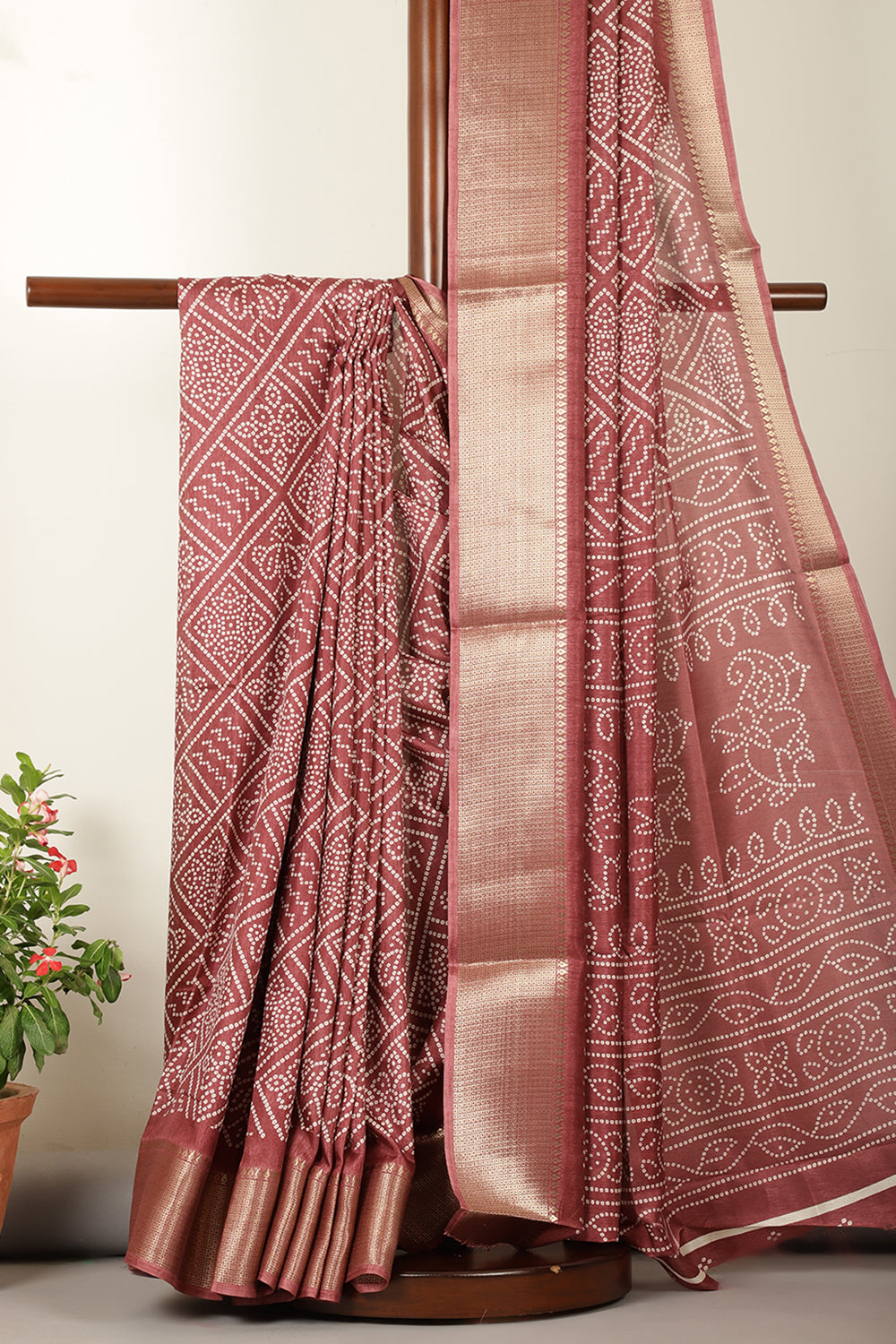 Wine Color Cotton Silk Block Printed Saree