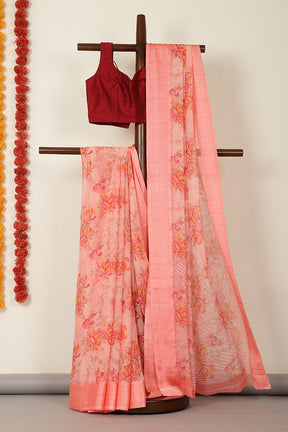 Peach Floral Printed Chiffon Saree
