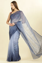 Ombre Navy Organza Saree With Mirror Work