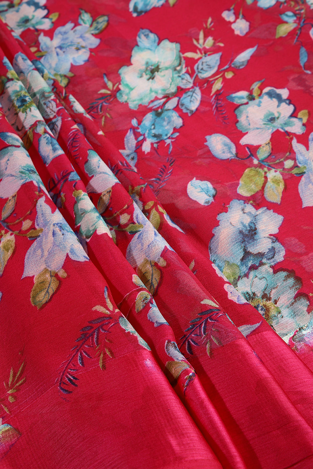 Magenta Pink Color Floral Printed Chiffon Saree