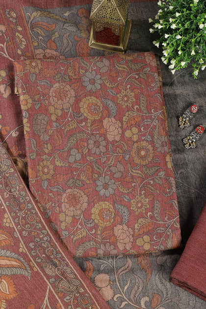 Pale Maroon Floral Printed Spun Unstitched Suit Material