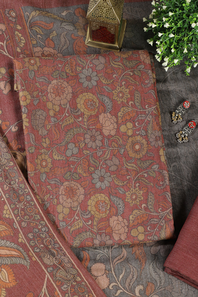 Pale Maroon Floral Printed Spun Unstitched Suit Material