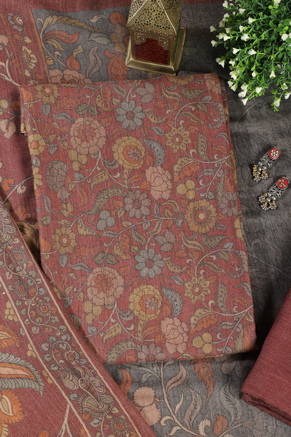 Pale Maroon Floral Printed Spun Unstitched Suit Material